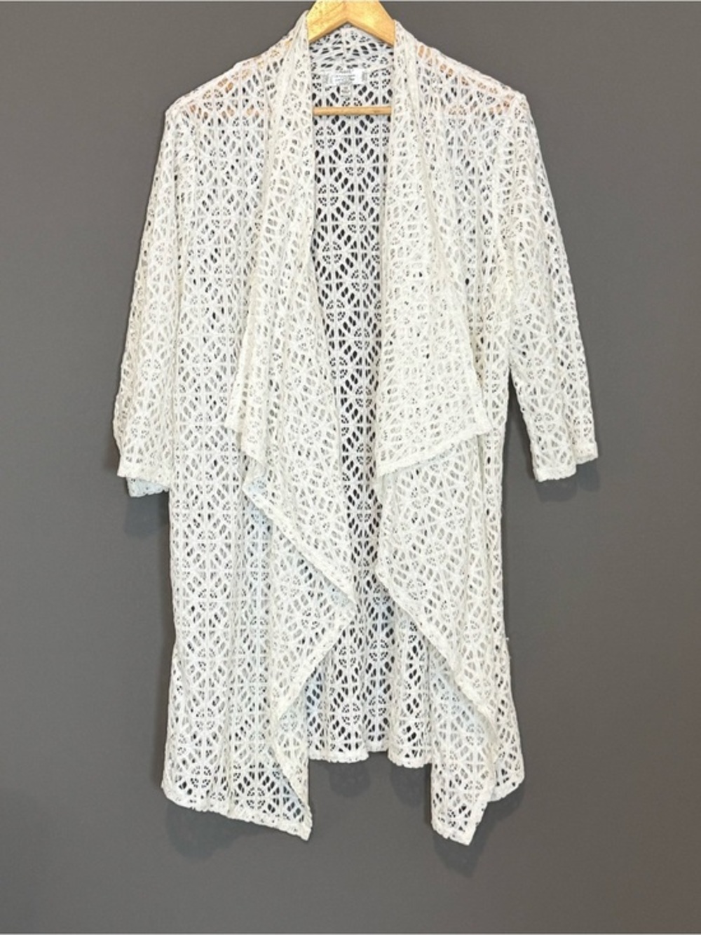 Shannon Ford New York Lace Crochet Duster Cardigan Cover Up White 1X